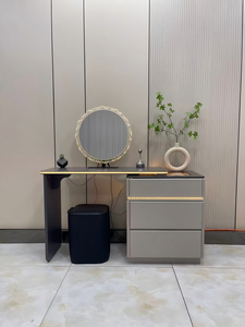 Table de maquillage moderne avec miroir éclairé et tiroirs de rangement pour meubles de chambre - Product Image 1