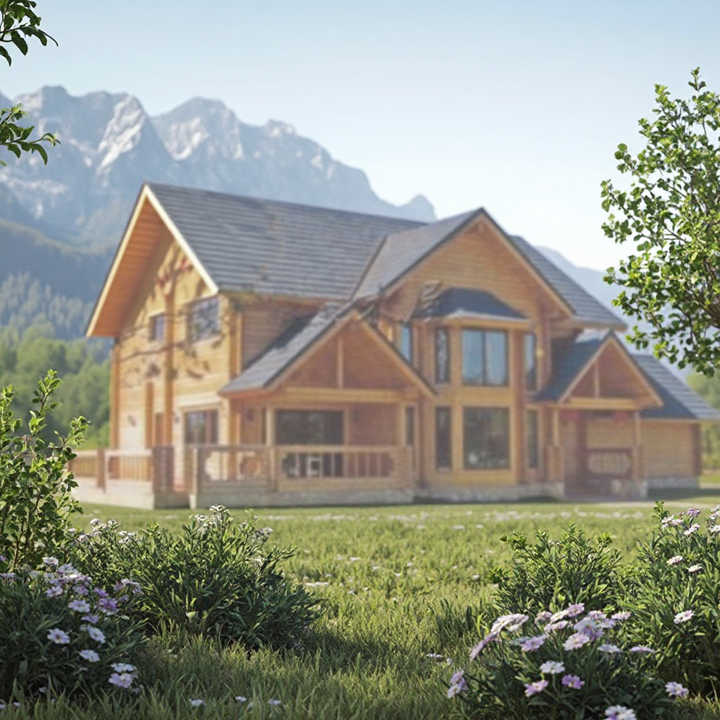 Solid Wood Three-Bedroom Prefab House - Durable & Stylish