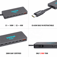 Chargeur de bureau 288W GaN, station de charge USB C multi-ports, PD 100W PPS, mince, 8 ports pour ordinateur portable, tablette, OEM
