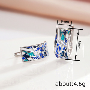 Orecchini a Clip Stile Porcellana Blu per Donne, Design Dipinto, Accessori per Orecchie da Indossare Quotidianamente - Product Image 4