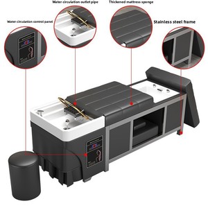 Table de massage multifonctionnelle électrique pour spa des pieds et lavage des cheveux, avec hydro-circulation, thérapie vapeur et structure en acier inoxydable - Product Image 4