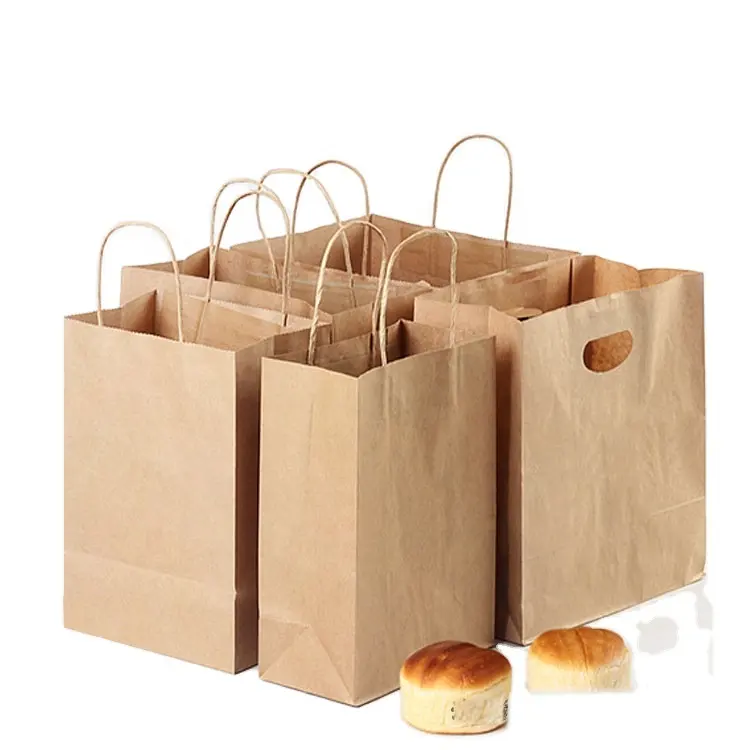 Offre Spéciale sacs à emporter marron avec logo personnalisé, sac en papier Kraft pour restauration rapide, sac d'emballage pour Restaurant