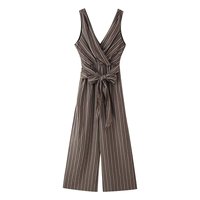 Combinaison chic sans manches pour femme, nouvelle collection 2026, style décontracté, rayée, col en V, avec ceinture décorative, tendance rétro.