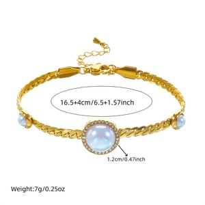 Women's Pearl Necklace <b>Bracelet</b> <b>Set</b> Gold Plated Chain Bezel Setting Party Jewelry Fine Jewelry <b>Set</b> - Product Image 4