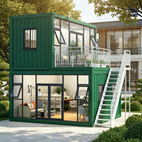Maison conteneur démontable en kit avec mur vitré, maison de jardin, panneau sandwich, moderne, 20 pieds, deux étages, bureau et résidence