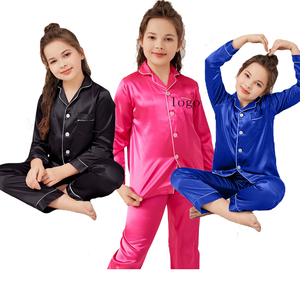 Pijama de Seda Personalizable para <span class=keywords><strong>Niñas</strong></span>, Manga Larga, Cuello Solapa, Ropa de Dormir Infantil con Bolsillo - Product Image 2