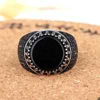 Vente en gros de bijoux turcs pour hommes, bagues en argent Sterling 925 véritable, bague noire, poids léger 6g, Zircon classique chrétien ES