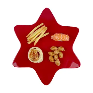 Red Star Shape Melamine Serving Plate Platter Tableware with Hexangular Star Design