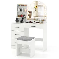 Coiffeuse Maquillage Blanche 100 x 40 x 140 cm avec Miroir sur Pied et Éclairage, Table de Toilette et Tabouret pour Chambre ou Salon
