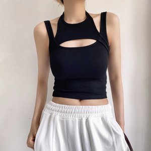 Camiseta de mujer con <span class=keywords><strong>tirantes</strong></span> ahuecados cruzados personalizados Sense Inside Match Slim Show Crop Vest para mujer - Product Image 3