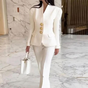 Traje Elegante de Cintura Ajustada con Botones y Cuello en V de Color Sólido para Mujer, Estilo Europeo y Americano, Antiarrugas, Tallas XS-3XL, Venta al por Mayor - Product Image 4