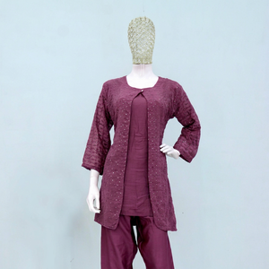 Ensemble Salwar en coton violet avec veste brodée, tenue décontractée et élégante pour femme, coupe classique, toutes saisons, style indien pakistanais - Product Image 1