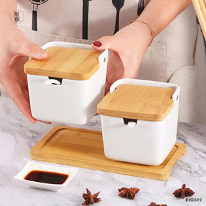Ensemble de pots à épices en céramique Dhyangyuan avec couvercle en bambou, stockage hermétique pour assaisonnements solides, récipient à condiments de cuisine, taille M - Product Image 1