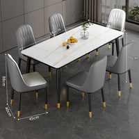 Ensemble de Meubles de Salle à Manger de Luxe au Design Moderne, Table Extensible en Bois, Chaises 6 Places Réglables, avec Accents en Marbre Résine