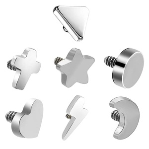 Star Cross Heart Moon Disc Replacement Accessories for Body Jewelry| Threaded Flat Top <b>Piercing</b> Ends 316L Stainless Steel - Product Image 3