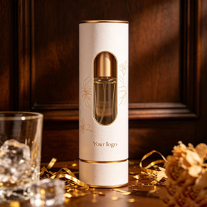 Customizable White Paper Tube Packaging with Gold <b>Foil</b> Trim and Clear <b>Window</b> for Cosmetic Perfume Bottle Display - Product Image 3