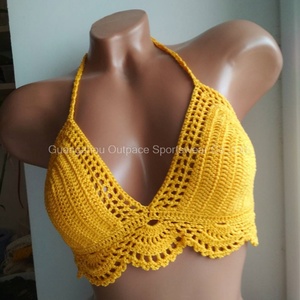 ชุดบิกินี่ถักโครเชต์คอวีเซ็กซี่ ปักลายด้วยมือ พร้อมสายรัดและพู่ห้อย ชุดว่ายน้ำทำมือสำหรับผู้หญิง - Product Image 3