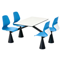 Ensemble de table à manger commerciale en plastique facile à nettoyer avec plateau blanc et chaises bleues pour hôpital et salle de pause