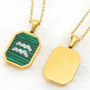 MECYLIFE-Collier Zodiaque Malachite avec Pendentif Zodiaque en Zircon, Bijoux en Or 18K, Collier <span class=keywords><strong>Horoscope</strong></span> en Acier Inoxydable pour Femmes - Product Image 6
