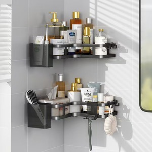 Triangular Bathroom Storage Rack Wall Mounted No Drill <b>Corner</b> <b>Shelf</b> For Toiletries Organizer 2 Tier - Product Image 1