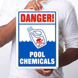 Panneau <span class=keywords><strong>de</strong></span> danger bleu, produits chimiques <span class=keywords><strong>de</strong></span> piscine, matériau en métal aluminium <span class=keywords><strong>de</strong></span> 12 "x 18", couleur accrocheuse, étanche et antirouille, installation facile - Product Image 4