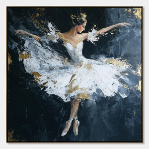Ethereal Poise Textured Gold Leaf Ballerina Painting Canvas Art <b>Print</b> <b>Framed</b> Contemporary Style Indoor Wall Decor - Product Image 6