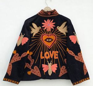 Suzani Embroidered velvet <b>Jackets</b> Hand Embroidered <b>Corduroy</b> <b>Jacket</b> Women's Mandarin Collar Floral Pattern Autumn Full Sleeve - Product Image 2