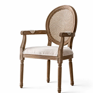 Chaise de restaurant en gros, style <span class=keywords><strong>Louis</strong></span> français, en bois massif, finition antique, dossier en rotin, assise rembourrée en lin, pour usage scolaire et gymnastique - Product Image 4