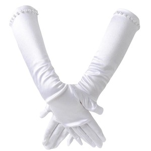 Guantes de Baile Largos de Spandex/Poliéster Color Blanco Perla para Niñas, para Bodas, Comunión, Elegantes, de Princesa - Product Image 4