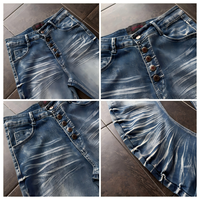 Fabricant en gros de jeans en denim pour hommes, OEM ODM, pantalons baggy à plusieurs boutons, fournisseur d'usine, pantalons amples en gros, LOGO personnalisable