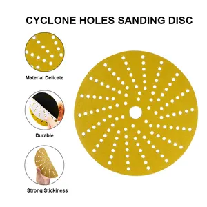 Disco de lijado amarillo 225mm 7 pulgadas Gancho y bucle Disco de lijado dorado Óxido de aluminio Uso en seco Disco de arena abrasiva para automoción