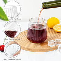 Gobelet à whisky sans pied en plastique rayé réutilisable sans BPA de 14 oz, incassable, en forme d'œuf, transparent, verre à vin rouge classique