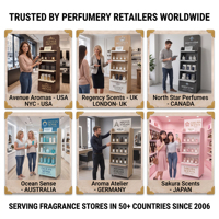 Étagère de présentation en bois personnalisée pour parfums et diffuseurs de roseaux, présentoir à plusieurs niveaux en bois pour parfums avec logo imprimé et finition en bois naturel