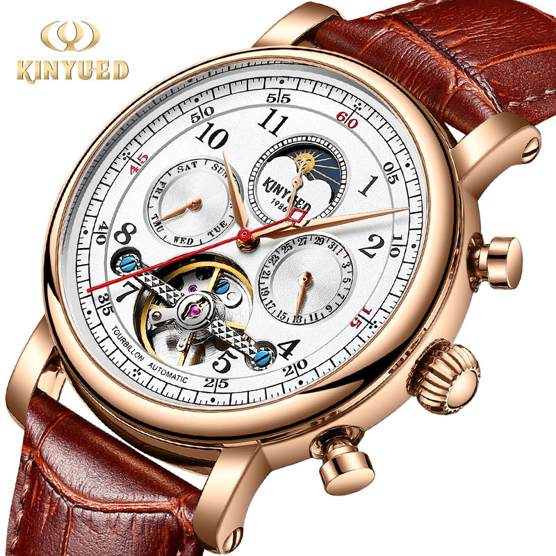 สายสีน้ำตาล+ตัวเรือนสีโรสโกลด์+หน้าปัดสีขาว