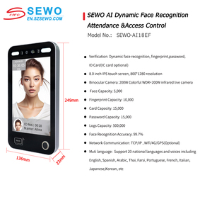 Sewo 8 inch Tự động nhận dạng khuôn mặt sinh trắc học cho thời gian tham dự cho người đi bộ kiểm soát truy cập cửa Hệ thống an ninh - Product Image 6