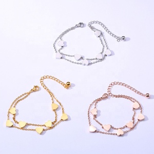 Gioielli da donna <span class=keywords><strong>in</strong></span> acciaio inossidabile placcato <span class=keywords><strong>oro</strong></span> <span class=keywords><strong>rosa</strong></span> con perline a cuore <span class=keywords><strong>cavigliera</strong></span> personalizzata con catena a maglie a doppio strato - Product Image 1