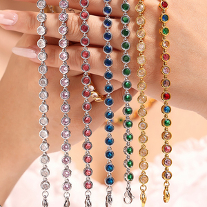 Adjustable Multicolor CZ Tennis <b>Bracelet</b> 14K Gold Plated Stainless Steel Bezel Set Green Pink <b>Red</b> White Blue Zircon <b>Bracelet</b> - Product Image 3