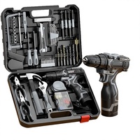 Ensemble de perceuse à batterie au lithium rechargeable 16,8 V avec boîte à outils, kit d'outils de réparation multifonction pour la maison