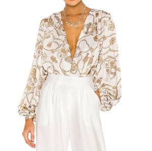 Blusa de Gasa para Mujer, Camisa de Verano, Estampado Dorado de Moda, Cadena, Body Blanco de Manga Larga, Blusa <span class=keywords><strong>con</strong></span> Cadena - Product Image 5