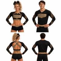 Ensemble d'uniformes de cheerleading personnalisés pour hommes et femmes, noir et or, avec strass, haut court à col en V, shorts et pantalon, tenue d'équipe de cheerleading