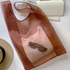 Bolsa de mano suave de RPET de color personalizado, bolsa de malla de nailon reutilizable reciclada, bolsa de compras plegable para almacenamiento de frutas - Product Image 2