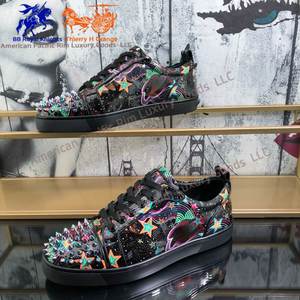 Chaussures de sport rétro élégantes pour hommes avec semelles rouges, doublure en coton doux, clous, printemps, été, automne, hiver, evergreen, Louboutins - Product Image 2