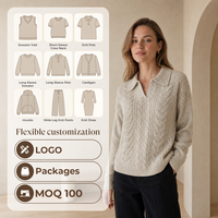 Pull personnalisé pour femme, style Old Money, motif jacquard torsadé, style preppy, en laine et viscose, tricoté, col rabattu