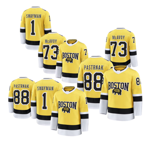Camiseta de Hockey de los Boston Bruins para Hombre, Amarilla, McAvoy 73, Swayman 1, Pastrnak 88, Impresión por Sublimación - Product Image 1