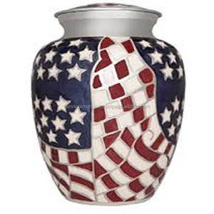 Blue Color Sticker Printed Human Ashes for Funeral Metal Classic <b>Keepsake</b> Urns Indoor Decorative Urn - Product Image 2