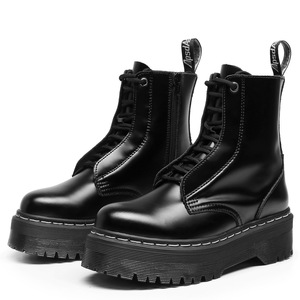 Black Ankle <b>Boots</b> Genuine Leather Round Toe Lace-up Chunky Heel Anti-Slippery Rubber Outsole All Seasons Solid Color Wholesale - Product Image 2