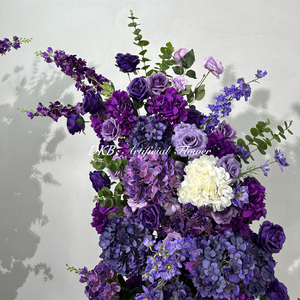 Arche de fleurs artificielles en soie pour décorations de mariage en extérieur, nouvelle collection, durable, écologique, arche de fleurs violettes en forme de corne - Product Image 3