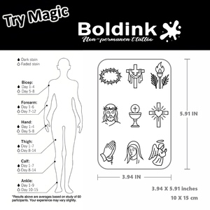 Autocollant de tatouage semi-permanent Boldink personnalisé réaliste Jésus Vierge Marie, imperméable, longue durée (2 semaines), encre Jagua - Product Image 4