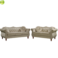 Ensembles de canapés rembourrés à dossier capitonné en velours Chesterfield au design de luxe avec pieds en bois Meubles de hall de villa