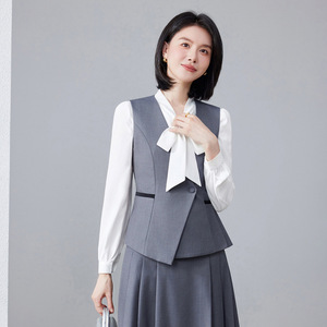 Women's Professional Vest Suit Set Gray Midi Skirt Formal Work Wear Business Interview Commute Uniform - Product Image 1
